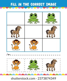 Education game for children Fill In The Correct Image with Cute Animal