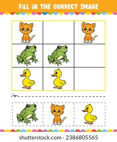 Education game for children Fill In The Correct Image with Cute Animal