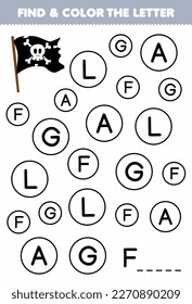 Education game for children find and color letter F for flag printable pirate worksheet