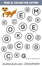 Education game for children find and color letter G for gecko printable pet worksheet