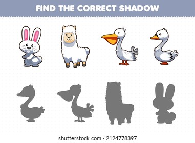 Education game for children find the correct shadow set of cute white animal