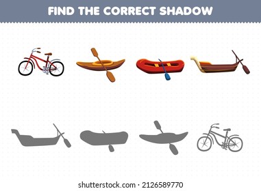 Education game for children find the correct shadow set of manual transportation