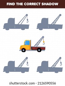 Education game for children find the correct shadow set of transportation tow truck