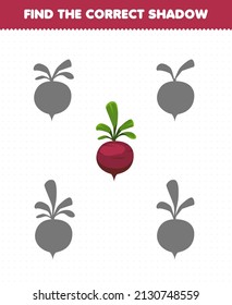 Education game for children find the correct shadow set of cartoon vegetable beet