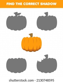 Education game for children find the correct shadow set of cartoon vegetable pumpkin