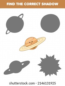 Education game for children find the correct shadow set of cute cartoon solar system saturn planet