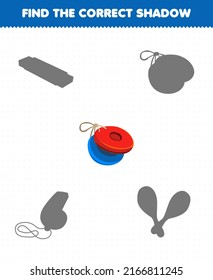 Education game for children find the correct shadow set of cartoon music instrument castanet