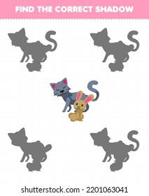 Education game for children find the correct shadow set of cute cartoon cat and rabbit printable farm worksheet