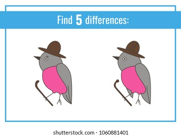 Education game for children. Find differences. Bird illustration