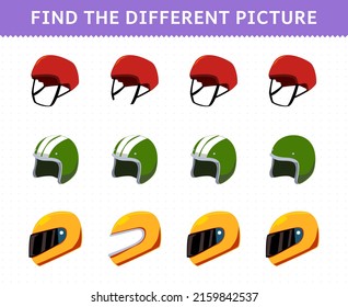 Education game for children find the different picture in each row cartoon wearable clothes helm