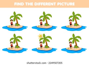 Education game for children find the different picture of cute cartoon island printable nature worksheet