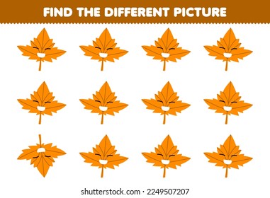 El juego de la educación para los niños encuentra la diferente imagen de una tierna caricatura hoja de cálculo de la naturaleza imprimible