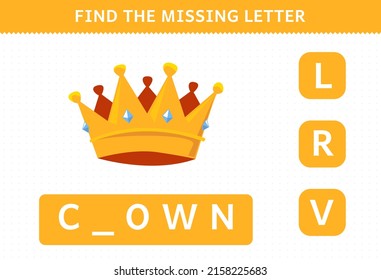Education game for children find missing letter cartoon wearable clothes clown worksheet