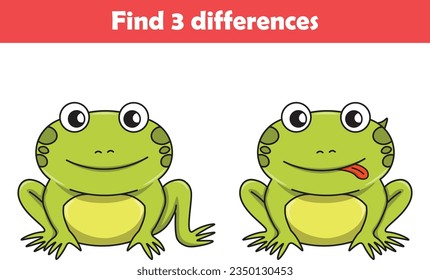 Education game for children find three differences between two frogs animal cartoon. Vector illustration