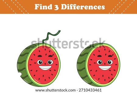 Education game for children find three differences between two fruits cartoon. Vector illustration