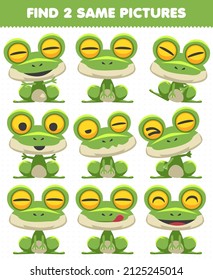 Education Game For Children Find Two Same Pictures Cute Frog