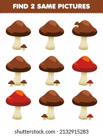 Education game for children find two same pictures vegetable mushroom