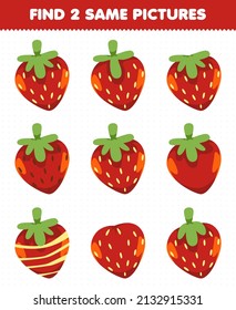 Education game for children find two same pictures fruit strawberry