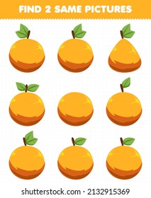 Education game for children find two same pictures fruit orange