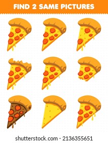 Education game for children find two same pictures food snack pizza