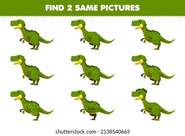Juego de educación para niños encuentra dos mismas imágenes tierno dibujo prehistórico dinosaurio yangchuanosauro