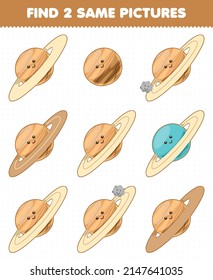 El juego de la educación para los niños encuentra las mismas imágenes tierno sistema solar en el planeta saturado