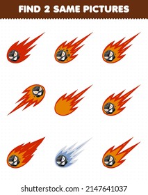 Education game for children find two same pictures cute cartoon solar system comet