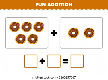 Education game for children fun addition by counting cartoon food donut pictures worksheet