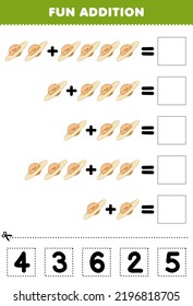 Education Game For Children Fun Addition By Cut And Match Correct Number For Cute Cartoon Saturn Planet Printable Solar System Worksheet