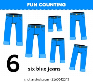 Education game for children fun counting wearable clothes six blue jeans