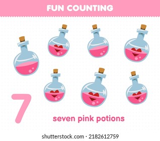 Education game for children fun counting seven pink magic potion halloween worksheet