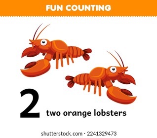 Education game for children fun counting two orange lobsters printable underwater worksheet