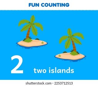 Education game for children fun counting two islands printable nature worksheet