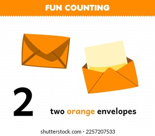 Education game for children fun counting two orange envelopes printable tool worksheet