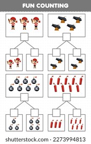 Erziehungsspiel für Kinder, das Spaß beim Zählen von Bildern in jeder Schachtel süße Cartoon-Bocannonbombe und Dynamitdruck-Piratenblatt