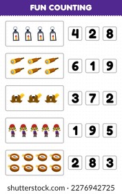 Juego de educación para niños conteo divertido y elección del número correcto de tiras cómicas linternas de vidrio espía que el hombre compiten hoja de cálculo pirata imprimible