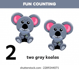 Juego de educación para niños diversión contando tiras cómicas dos hojas de cálculo de animales grises koalas imprimibles