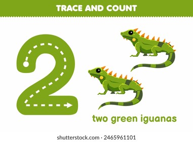 Education game for children fun counting two green iguanas printable pet worksheet