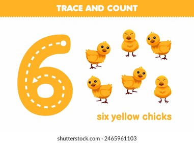 Education game for children fun counting six yellow chicks printable pet worksheet