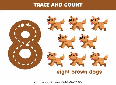 Education game for children fun counting eight brown dogs printable pet worksheet