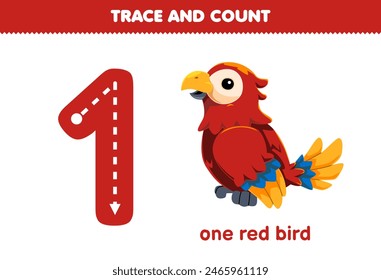 Education game for children fun counting one red bird printable pet worksheet