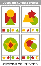 Education game for children guess the correct shapes geometric quiz printable worksheet