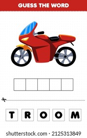 Education game for children guess the word letters practicing cute transportation motor