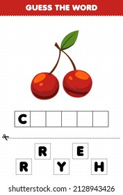 Education game for children guess the word letters practicing cute fruit cherry