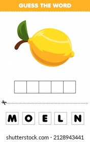 Education game for children guess the word letters practicing cute fruit lemon