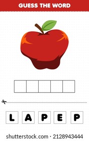Education game for children guess the word letters practicing cute fruit apple