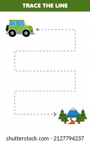 Education game for children handwriting practice trace the lines help transportation jeep car move to forest