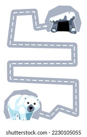 Education game for children handwriting practice trace the lines help cute cartoon polar bear move to den printable winter worksheet