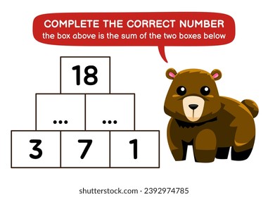 Education game for children help bear complete the correct number printable animal worksheet