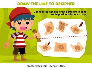 Education game for children help boy draw the lines to separate the treasure map printable pirate worksheet